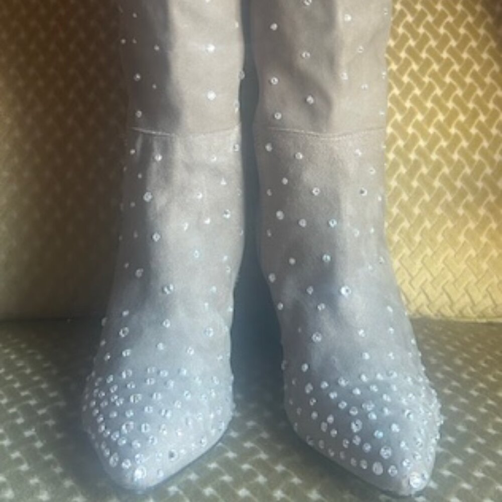 Free People Collection Taupe Suede Rhinestone Diamante Dream High Boots